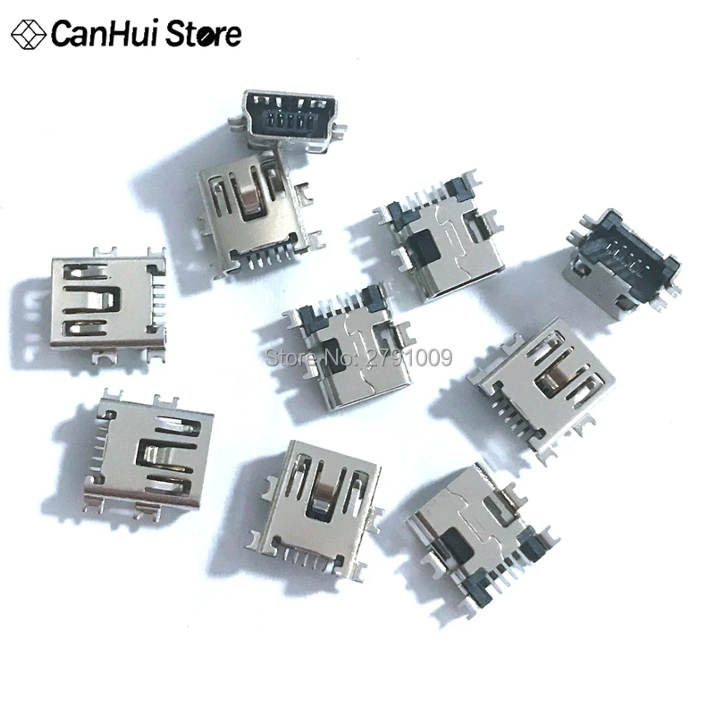 10pcs Mini USB 5pin Female Socket Connector 4foot for Tail Charging Mobile Phone Data Interface Broken Plate USB Female Seat MP3