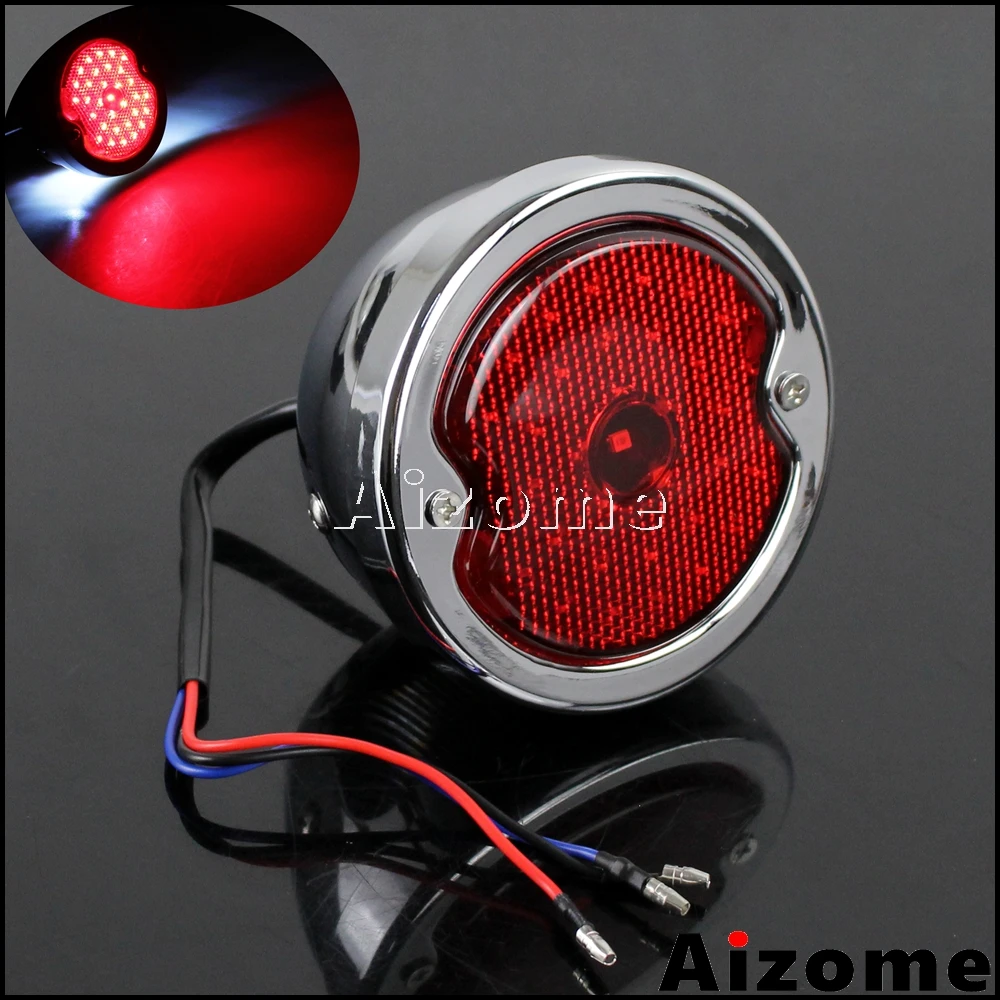 Motorcycle LED Taillight Red Lens For Harley Custom Cafe Racer Bobber Chopper Pickups Wagons Chrome Side Mount Rear Stop Light