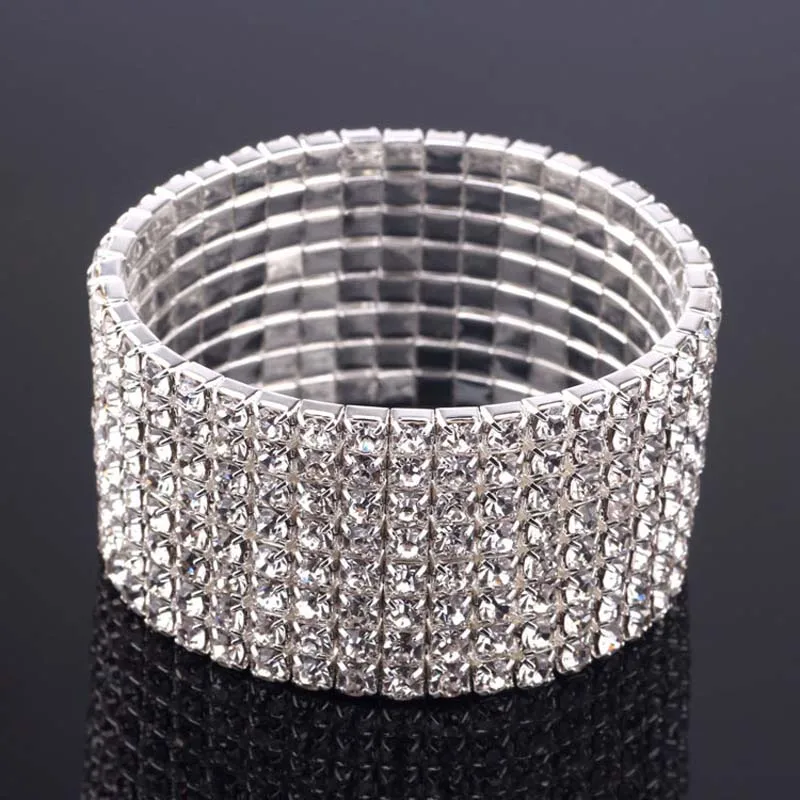 BLIJERY Shiny Crystal Bracelets For Women Gifts Silver Color Rhinestone Stretchy Bracelets & Bangles Female Wedding Prom Jewelry