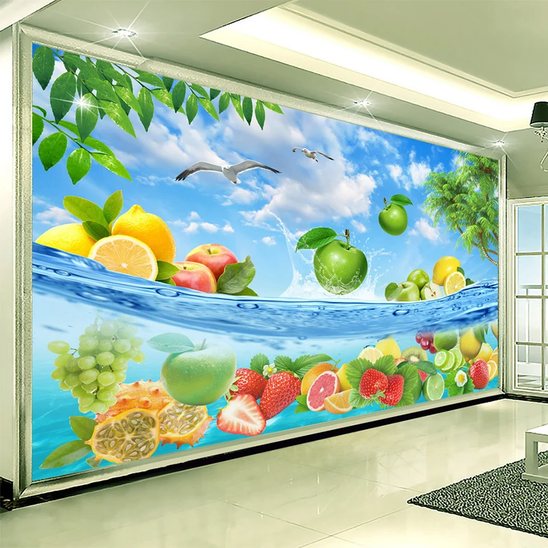 HD Fruit Seawater Fresh Summer Photo Wallpaper 3D Wall Mural Fruit Shop Restaurant Kitchen Backdrop Wall Decor Papel De Parede