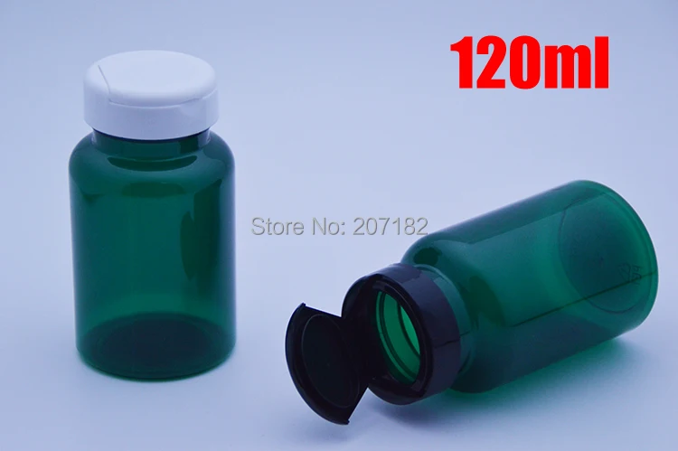 

20pcs 120ml Green Color PET Medicine Bottles,Capsules/Pills/Powder/Vitamin Plastic Bottles --Black & White Colors Flip Caps