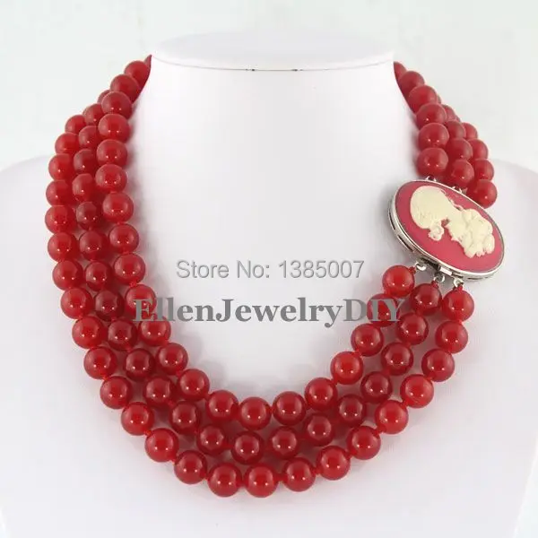 

Fantastic 3 Rows 10MM Red hot Necklace,Holiday Party Necklace,Bridesmaid Necklace,Statement Necklace,hot Jewelry