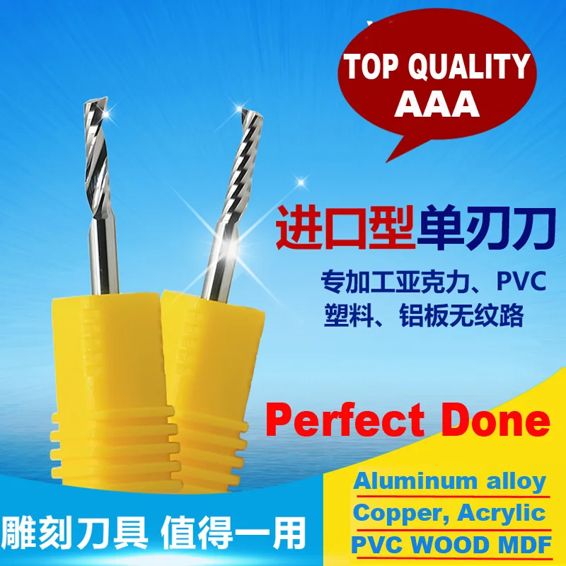 

2pcs AAA Series Acrylic Aluminum Cutting Copper bronze CNC Metal Cutter 1 Flute Spiral BIT EndMill alloy brass fraser Fresa