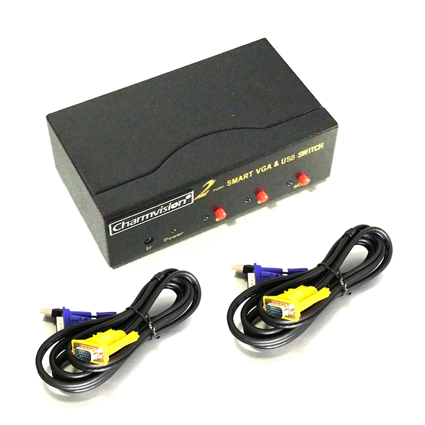 Charmvision UK201R 2 Posting PC Host Input 4 USB2.0 Hub Output KVM Switch dengan Remote Control Kabel Asli Mini Auto switcher