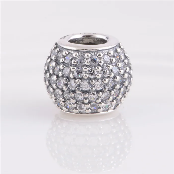 

Authentic 925 Silver Screw Core Charms Beads with White Rhinestone Crystal, Fits European Pandora Bracelet Snake Chain LW170D