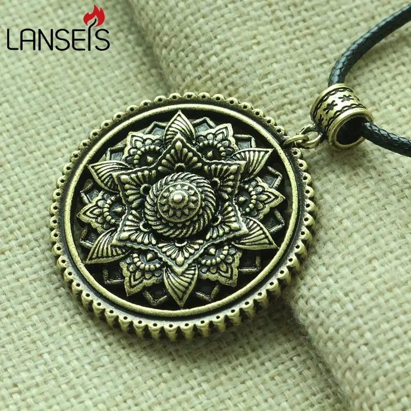 

lanseis 10pcs 3D Tibetan Mandala women Necklace Zen Boho Yoga Jewelry Tribal Mandala Pendant Bohemian Ethnic Jewelry