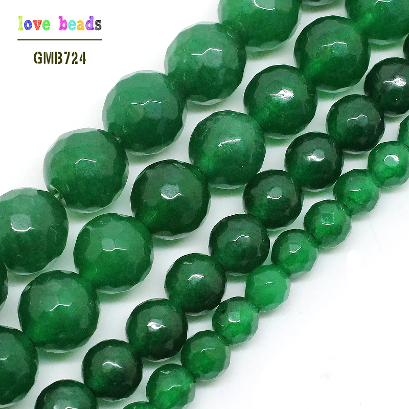 Faceted Green Stone Round Beads For Jewelry Making 4mm 6mm 8mm 10mm 12mm Pick Size 15inches Wholesale -F00495