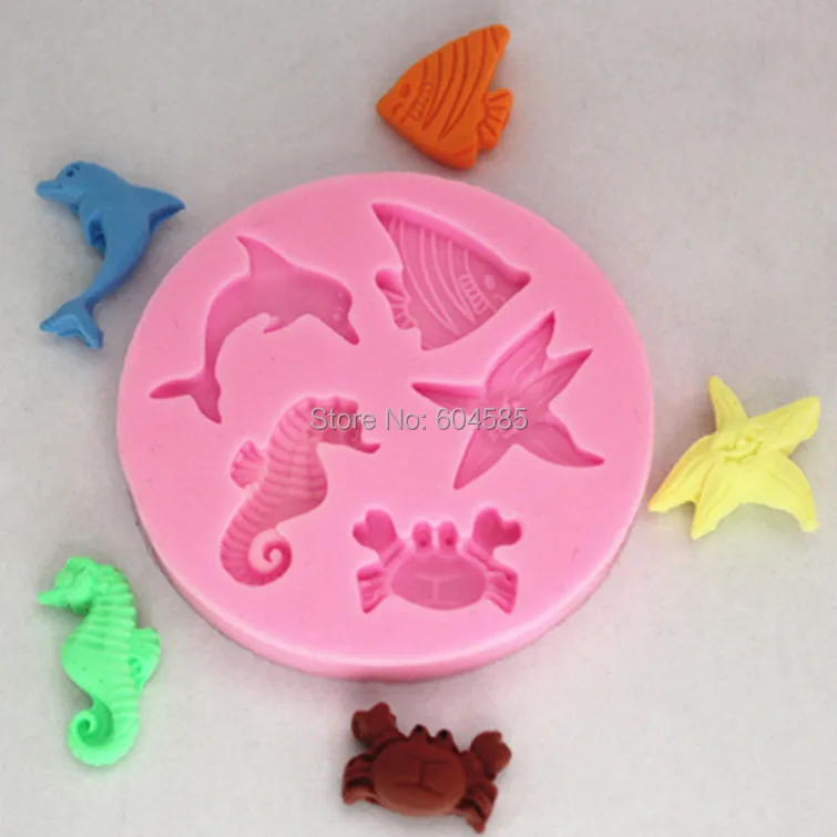 Dolphins Crab Starfish Hippocampus Mini Mold Silicone Chocolate Fondant Candy Mold DIY Cake Decorating    FM085