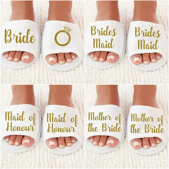 

custom glitter gold titles wedding bridesmaid bride groom spa towel soft slippers hen night Bachelorette party favors gifts