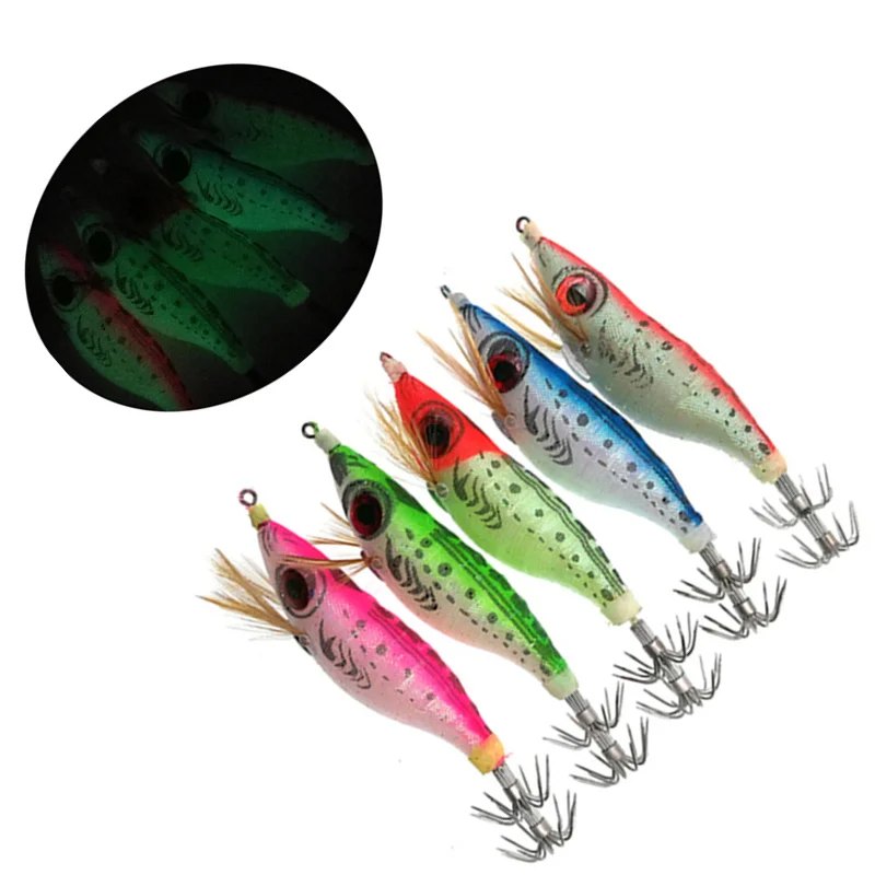 

Hot Luminous Wood Shrimp Lure 30Pcs Squid Umbrella Hook Fishing Lure 10cm 9g Big Eyes Fluorescent Double Layers Jig Hook