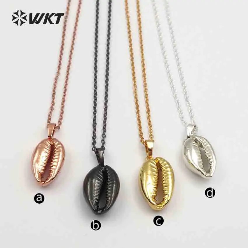 

WT-JN046 WKT Natural Cowrie Shell In Full RoseGold Electroplated Pendant Necklace charming conch necklace in lovely