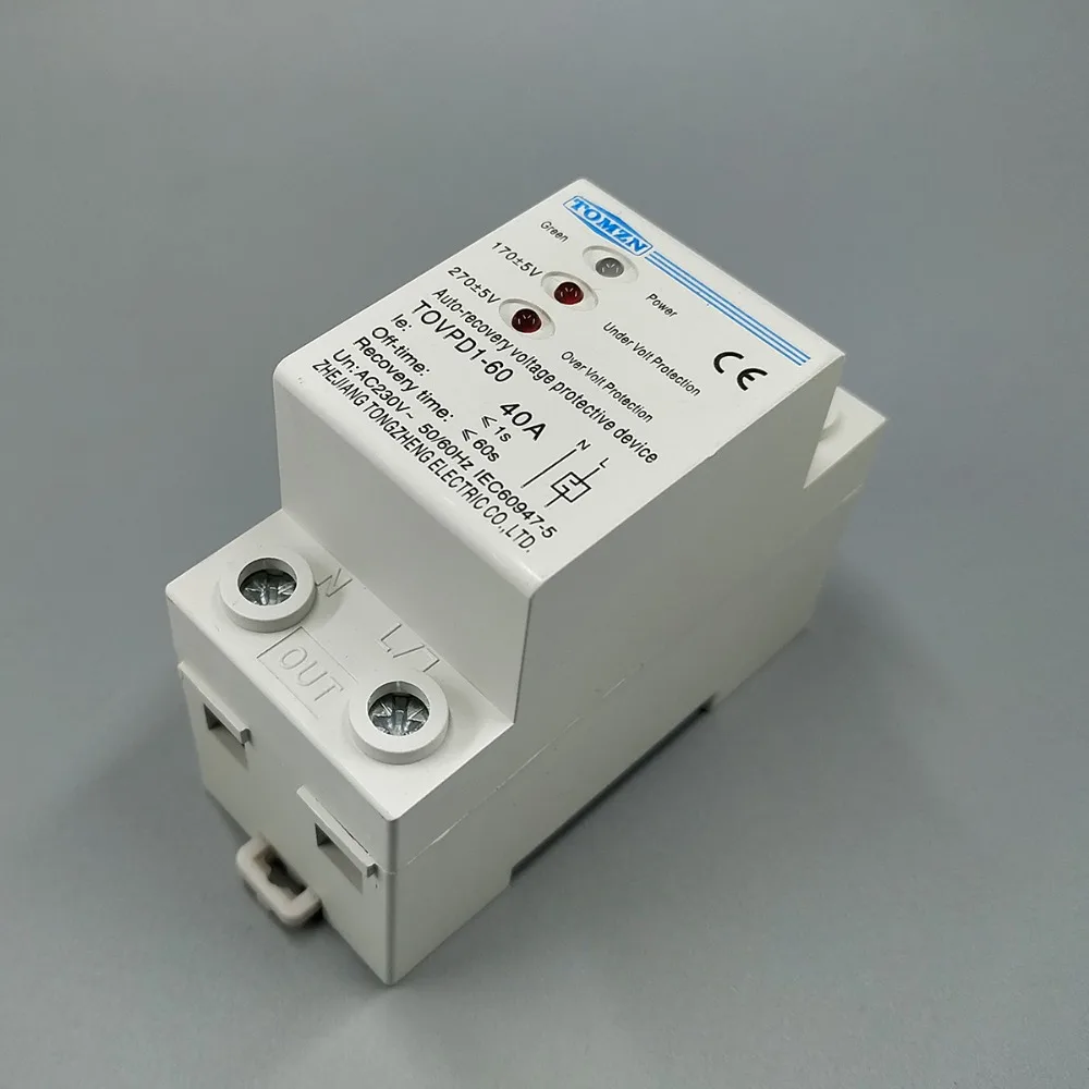 40A 230V Din rail 3 LED automatic reconnect over voltage and under voltage protective device protector protection relay