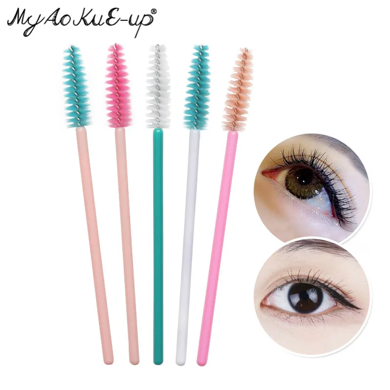 100pcs Disposable Eyelash Makeup Brush Eyebrow Comb Spoolies Brush Mascara Wands Applicator Lash Extension Supplies Beauty Tool