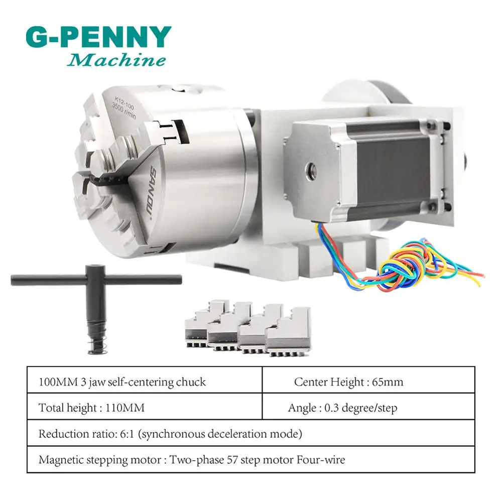 100mm 4 Jaw CNC 4th Axis+Tailstock CNC dividing head/Rotation Axis/A axis kit for Mini CNC router/engraver woodworking engraving