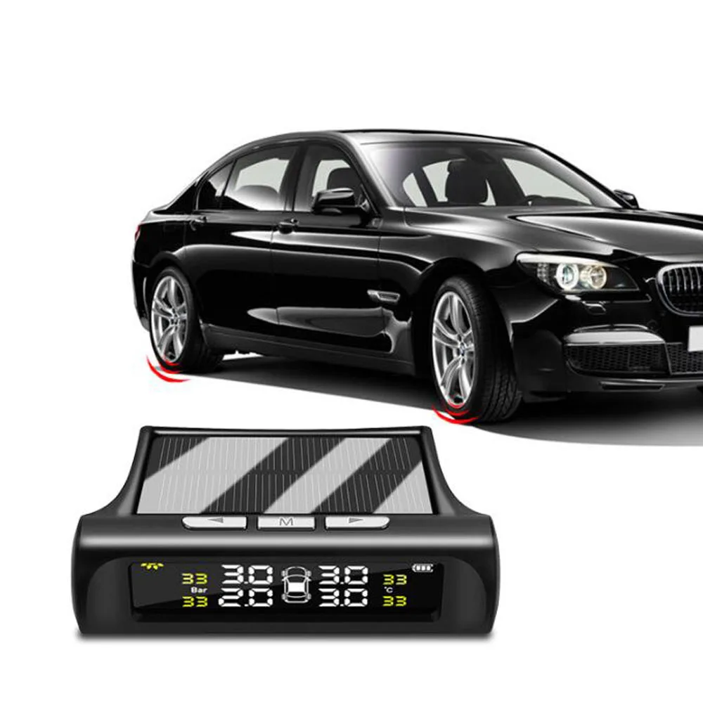 Universal Wireless car TPMS Solar Power Tire Pressure Monitoring System Color LCD Display with 4 External Sensors