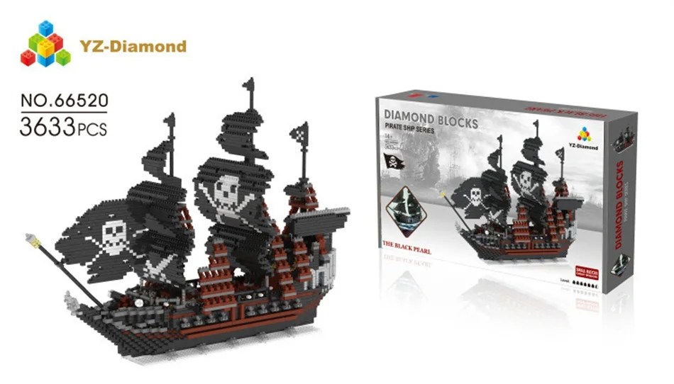 YZ Blocks 3633p Big size Pirate Ship Model DIY Building Bricks Plastic Corsair Boat Auction Figures Juguetes Toys Boy Gift 66520