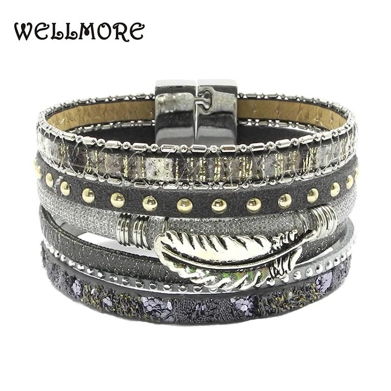 summer leather bracelet gray blue red yellow Feather accessories charm bracelets Bohemian bracelets & bangles for WOMEN B160801