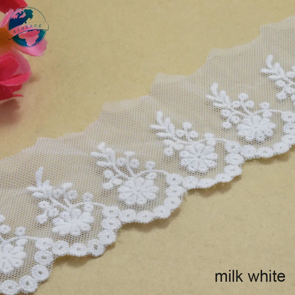 5cm Width White Cotton Embroided Lace Ribbon Guipure Trim DIY Wedding Accessories Dolls African French Lace Applique#2895