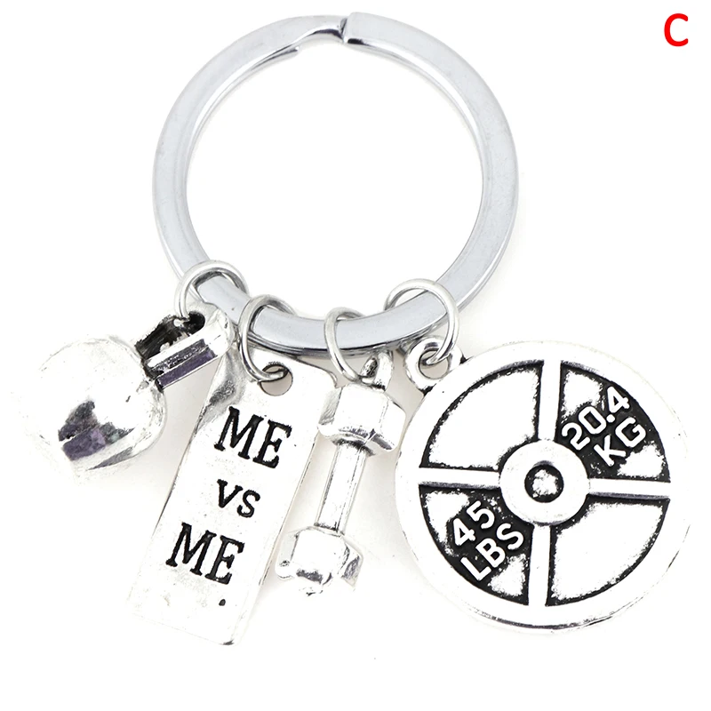 1pc Strength Sports Barbell Dumbbell Charm Weight Fitness With Words Gym Crossfit Keyring Keychain Gifts For Man