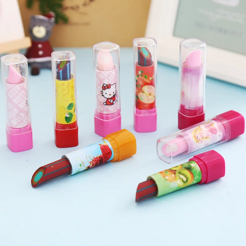 5 Pcs/lot New Kawaii Cute Cartoon lipstick eraser Lovely fruit pencil Rubber for kids Creative Stationery School Office Supplies