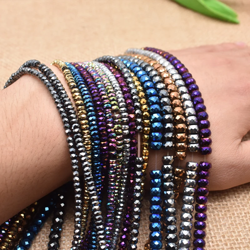 Natural Stone Beads Faceted Shape Round Hematite Beads 15inch 2/4/6mm Loose Spacer Round Beads For DIY Jewelry Making Bracelet