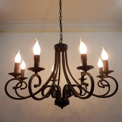 

Free Shipping Wrought Iron Chandelier Candles Classical 8 Pieces E14 Bulb Chandeliers Light Fixture America Country Brief Dtyle