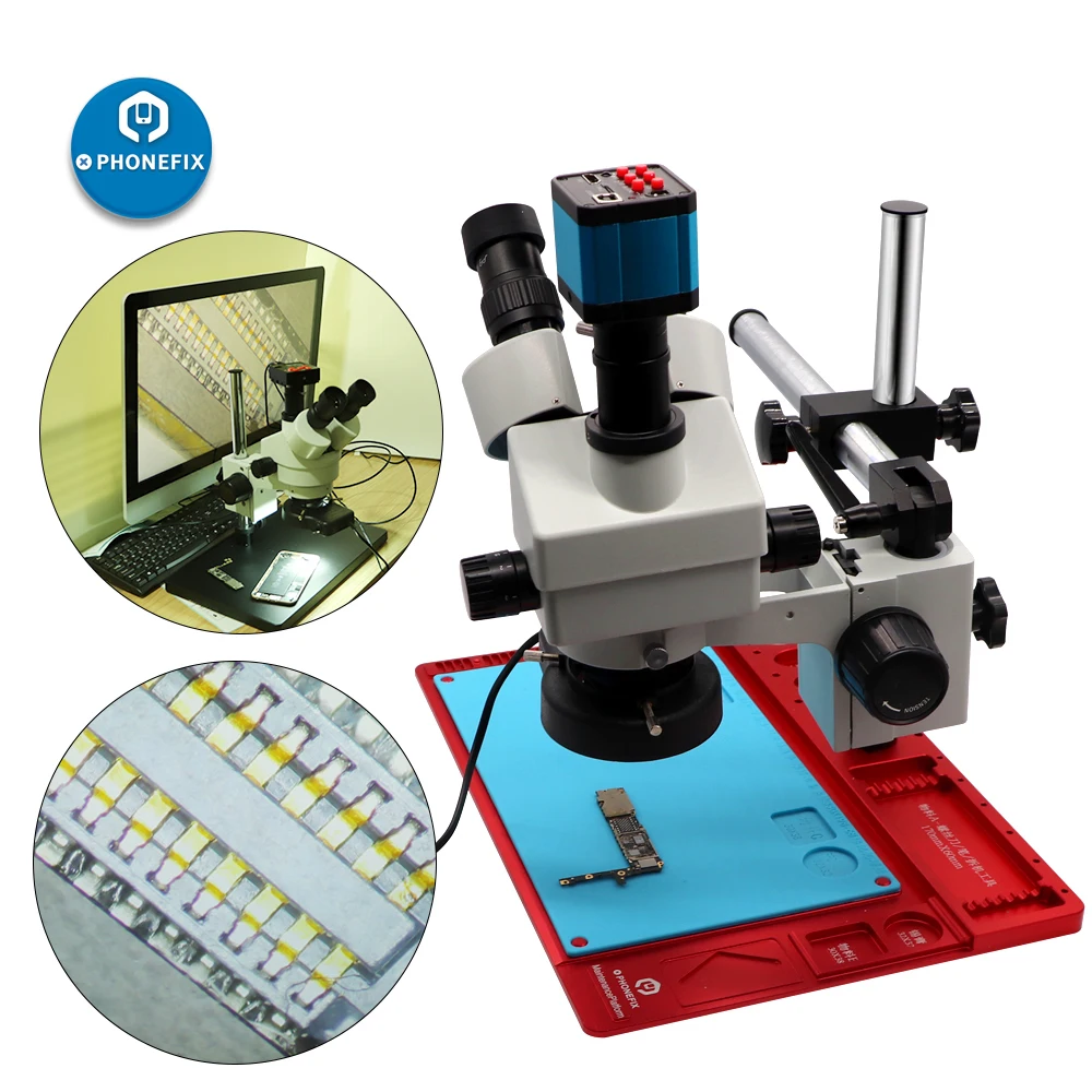 Imagem -05 - Simul-focal Zoom Trinocular Microscópio Estereofônico 38mp Hdmi Microscópio de Vídeo da Câmera Digital para a Solda da Microplaqueta do Pwb do Telefone 3.5x-90x