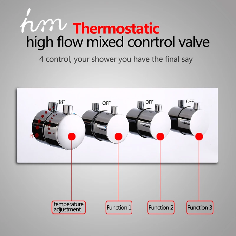 Imagem -02 - Acessórios do Banheiro Latão Cromado Termostática Chuveiro Válvula Controlador 3way Banheira Torneiras Sistema Grande Fluxo Desviador Mixer hm