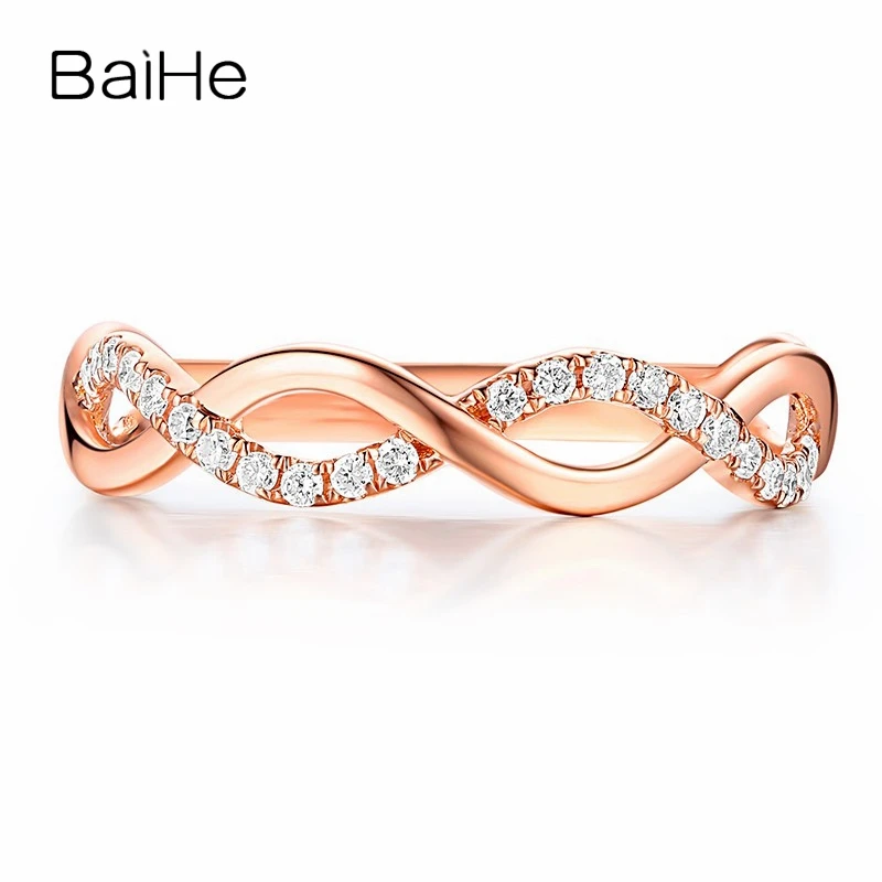 

BAIHE Solid 18K Rose Gold 0.18ct H/SI Natural Diamond Twist Ring Women Men Wedding Trendy Fine Jewelry Making Anillo diamantes