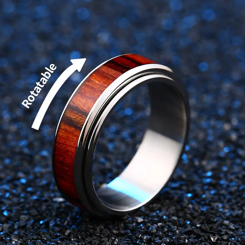 316L Stainless Red Woodiness For Man Titanium Steel High Polished Man\'s Fashion Ring BR-R087