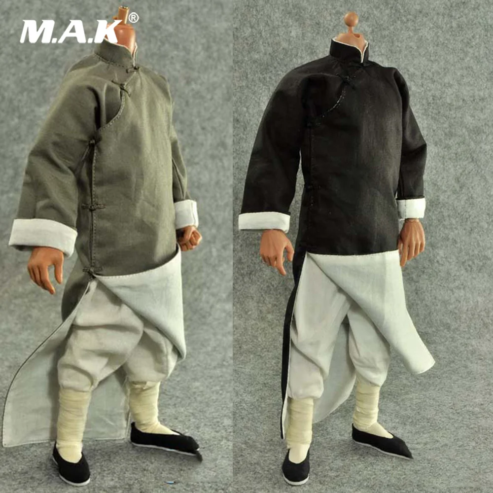 

1/6 Male Figure Clothes Accessory Kung Fu Suit Long Gray/Black Colors Costume Clothing Set Shoes Model For 12" Action Figure Toy