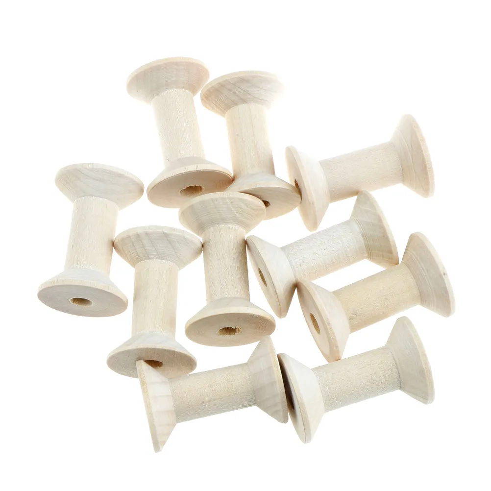 10PCS/Lot Natural Color Empty Wooden Bobbin Spools For Thread Wire Needlework 47mmx31mm