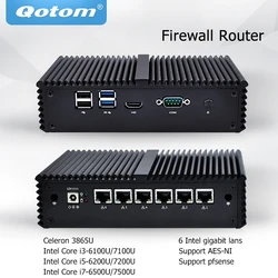 QOTOM-Mini PC Core i3 i5 i7, ordenador sin ventilador, 6 Gigabit, Ethernet, AES-NI, OPNsense, Firewall, Ubuntu, Sophos, Q555G6, Q575G6