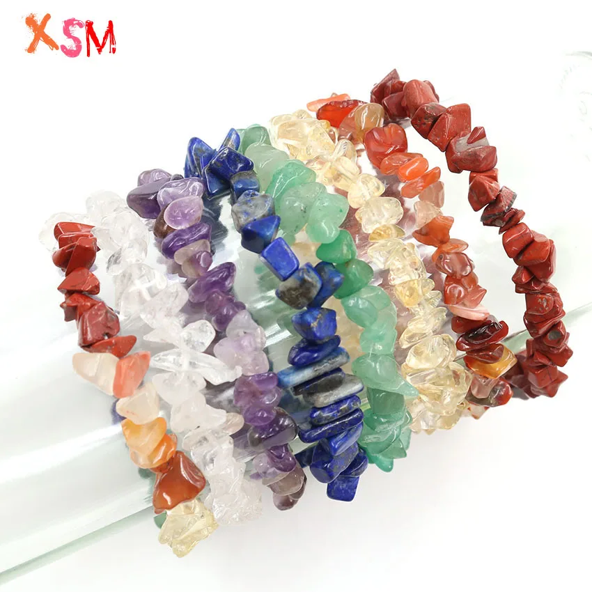 XSM Irregular Chips Gravel Strand Bracelets 7 Chakra Healing Natural Crushed Crystal Stone Handmade Bracelet Women Girls Jewelry