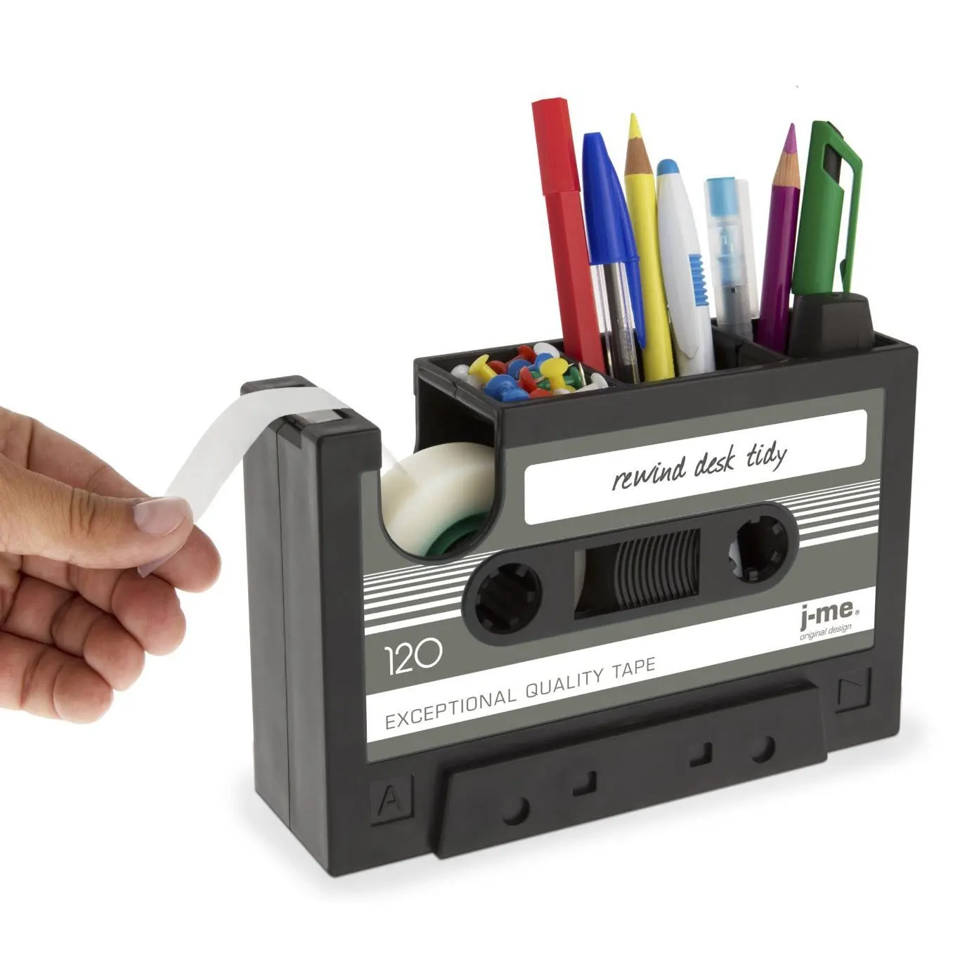 hot-Cassette Tape Dispenser Pen Holder Vase Pencil Pot Stationery Desk Tidy Container Office Stationery Supplier Gift(black)