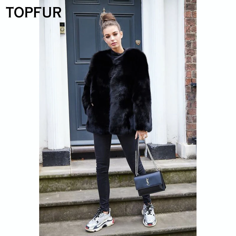 TOPFUR 2021 New Arrival Female Winter Coat Real Fur Coats Natural Fox Fur Outerwear Black Basic High Quality Top Fashion Jacket