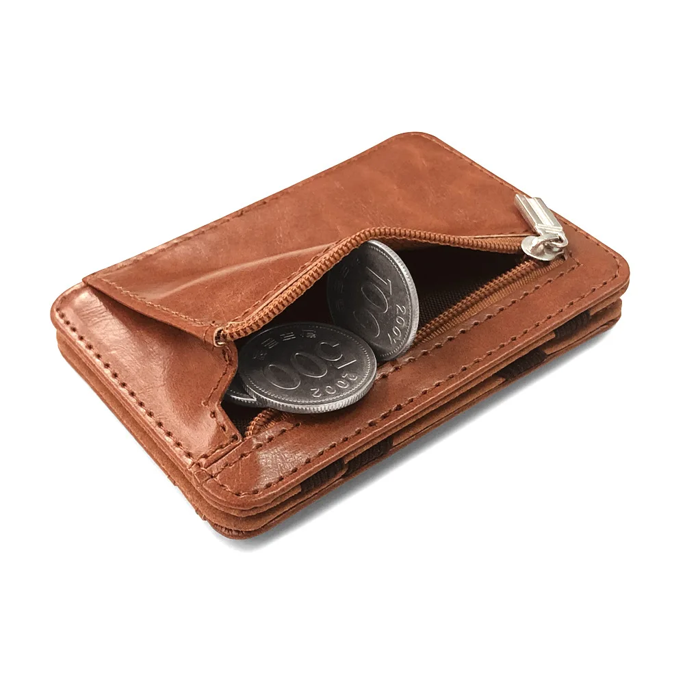 New Fashion Man Small Leather Magic Wallet With Coin Pocket Men\'s Mini Purse Money Bag Credit Card Holder Clip For Cash