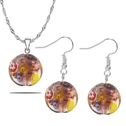 QianBei Murano Lampwork Glass Flowers Beauty Charms Necklace+Earrings For Women gift