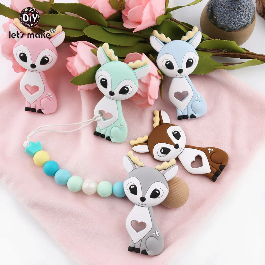 Let\'s Make Baby Teether 1pc Cartoon Heart Unicorn Fox Pendant Silicone Teether Animal DIY Pacifier Chain Necklace Teething Toys