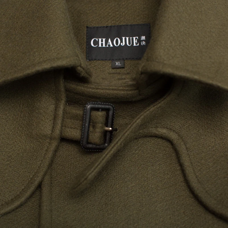 2023 CHAOJUE Extra Long Woolen Coat Male British Double-breasted Trenchcoat Mens Slim Fit Classic Army Green Warm Pea Coat