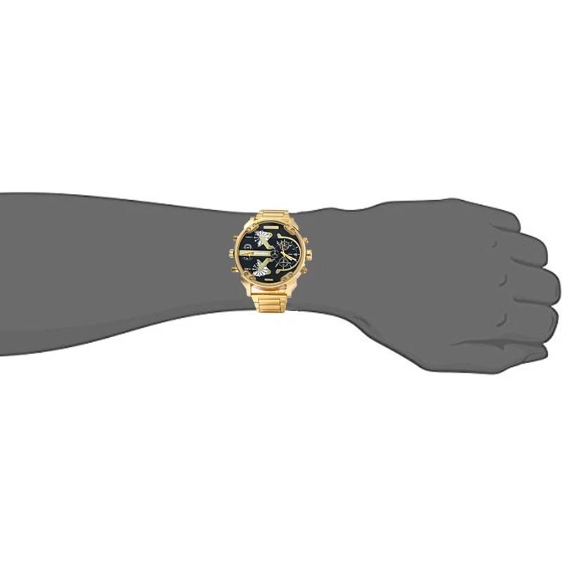 Reloj grande de lujo para hombre, pulsera de acero dorado, de cuarzo, con zona horaria Dual, militar, informal