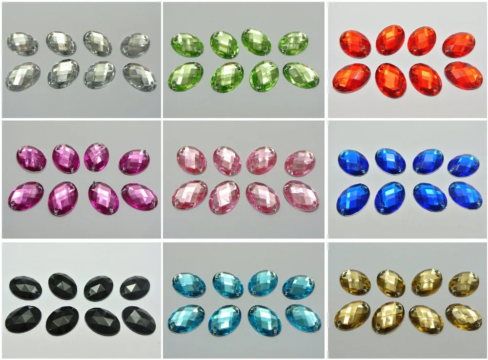 100 Mixed Color Flatback Acrylic Oval Rhinestone Button 13X18mm Sew on bead