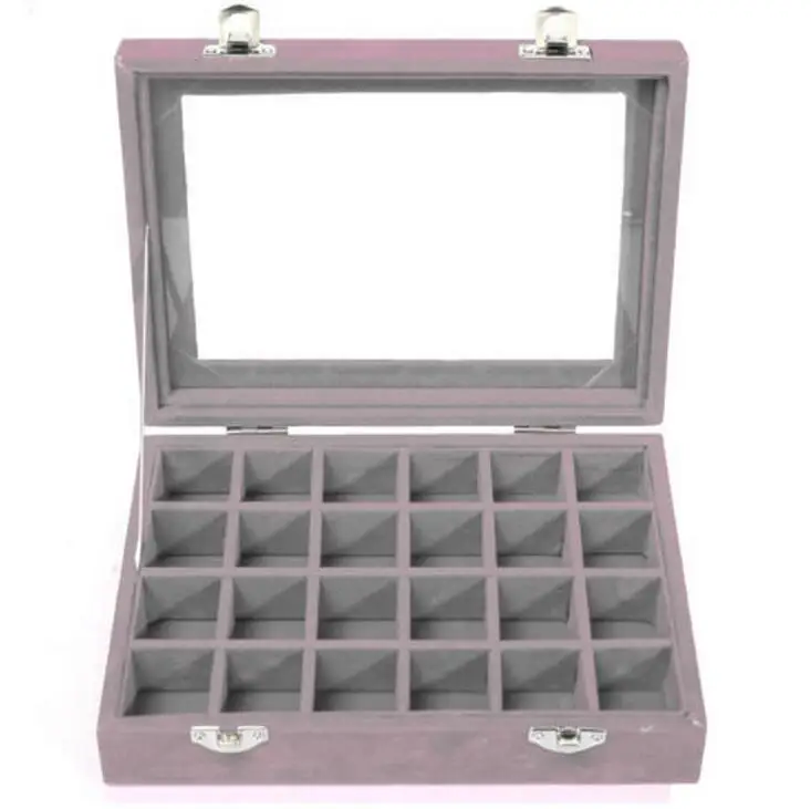 Caja de anillo de 24 rejillas para joyería, pendientes, collares, estuche de maquillaje, Gargantilla, organizador de almacenamiento de joyas