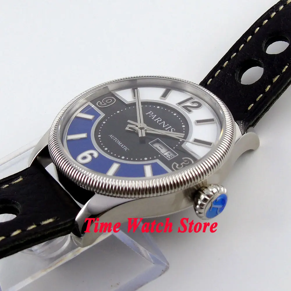 Parnis Automatic Men\'s Watch 42mm MIYOTA Movement Date Day Sapphire Crystal Leather Strap 5ATM relogio masculino