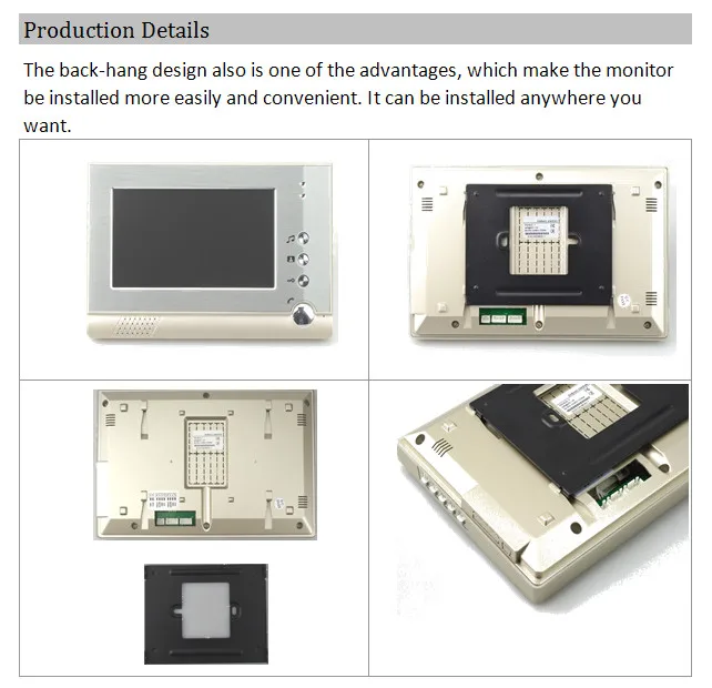 700TVL 7 Inch TFT Monitor   Wired Intercom  Video Door Phone  V80-F 3V3