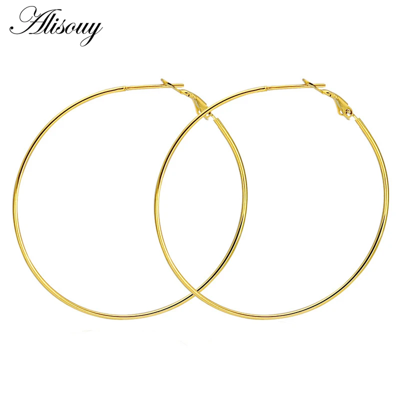 Alisouy 1 pair Simple Big Hoop Earring For Women Statement Fashion Jewelry Accessories Large Circle Round Earrings 3/4/5cm