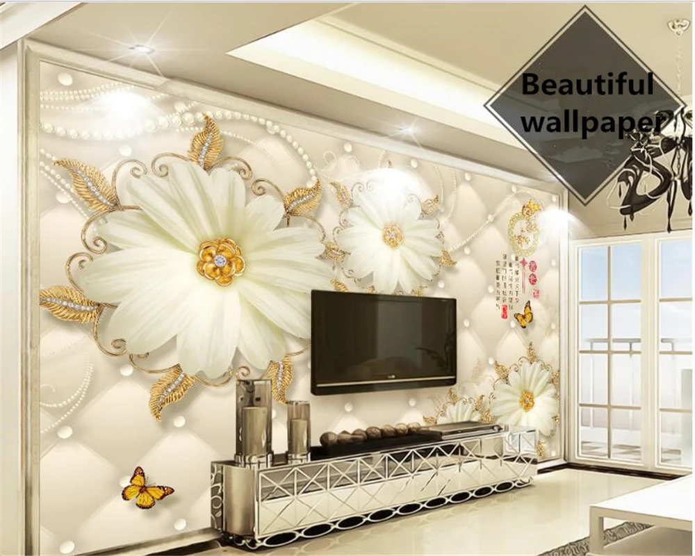 beibehang Classic wall paper home and wealthy European gorgeous golden flower jewelry background wall papel de parede wallpaper