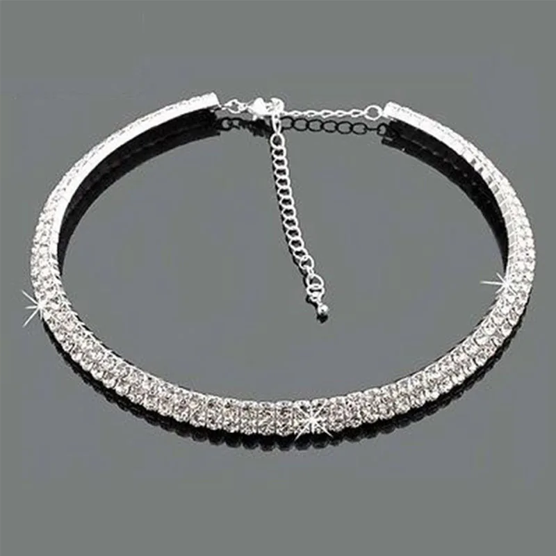 TREAZY Sparkling Silver Color Crystal Collar Chain Choker Necklace Bridal Wedding Party Diamante Rhinestone Choker Jewelry Gifts