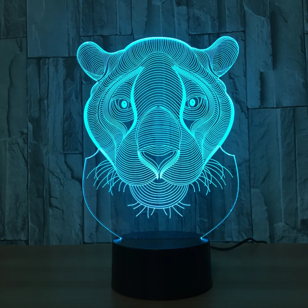 Leopard lion tiger head figure 3D visual LED light 7 color adjustable Remote control Action figure Children Gifts Y63