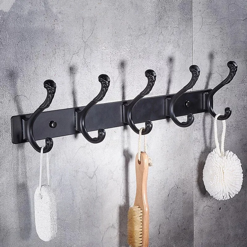 Free Shipping Black carve pattern robe hooks 4-5 Row wall Hook coat hanger door hooks for bathroom hook accessories 6700